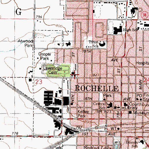 Topographic Map of First Baptist Church, IL
