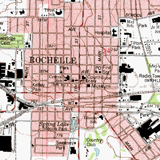 Topographic Map of Flagg-Rochelle Public Library, IL