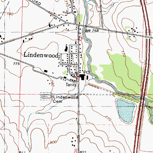 Topographic Map of Lindenwood Post Office, IL