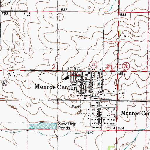 Topographic Map of Monroe Center Cemetery, IL