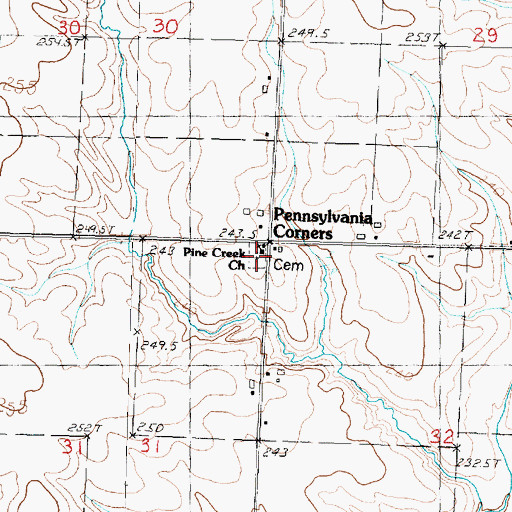 Topographic Map of Pine Creek Christian Cemetery, IL