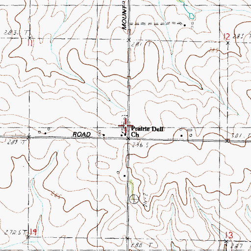 Topographic Map of Prairie Dell Cemetery, IL