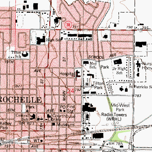 Topographic Map of Rochelle Community Hospital, IL