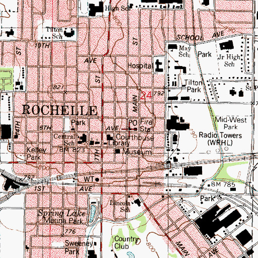 Topographic Map of Rochelle Post Office, IL
