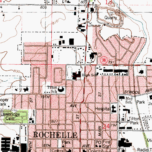 Topographic Map of Rochelle Township High School, IL