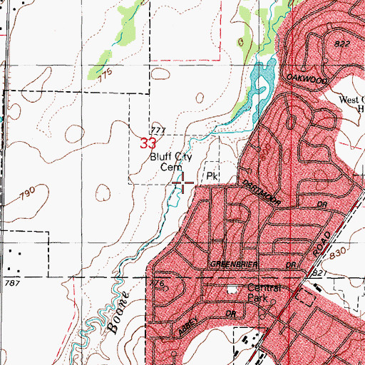 Topographic Map of Bluff City Cemetery, IL