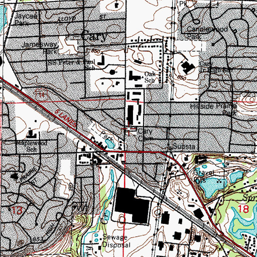 Topographic Map of Cary Cemetery, IL