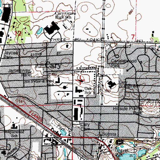 Topographic Map of Cary United Methodist Church, IL