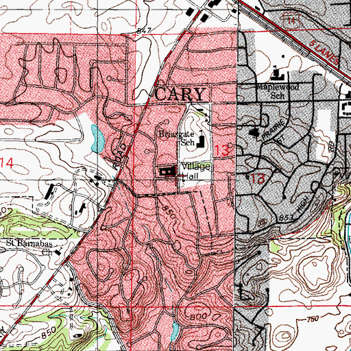 Topographic Map of Cary Village Hall, IL