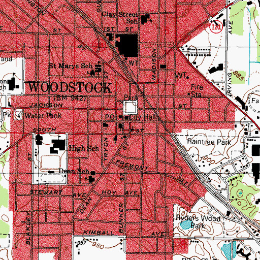 Topographic Map of Congregational Universalist Church of Woodstock, IL