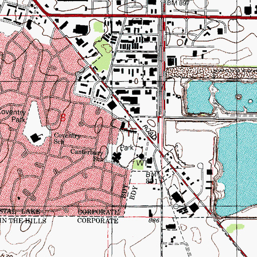 Topographic Map of Coventry Plaza Shopping Center, IL