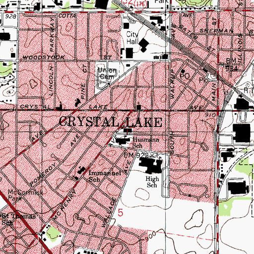 Topographic Map of Crystal Lake Public Library, IL