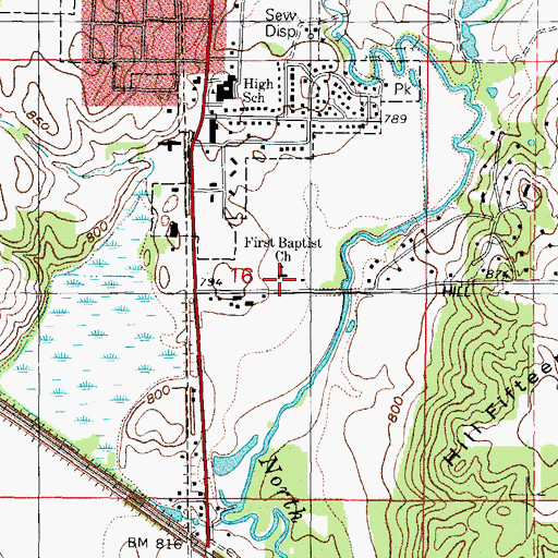 Topographic Map of First Baptist Church, IL