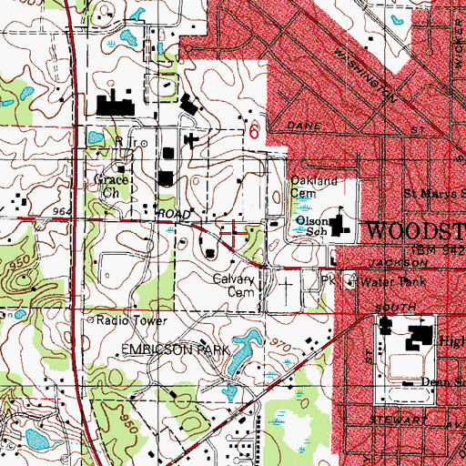 Topographic Map of First Baptist Church, IL