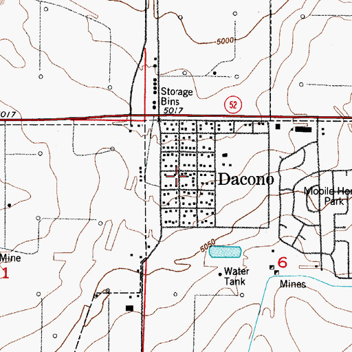 Topographic Map of Dacono, CO
