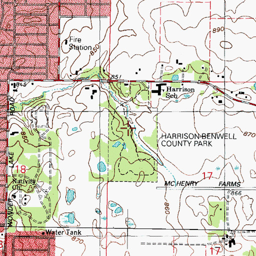 Topographic Map of Harrison-Benwell County Park, IL