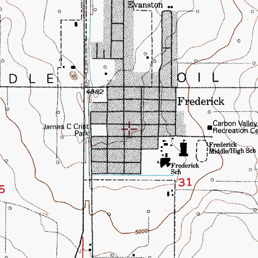 Topographic Map of Frederick, CO