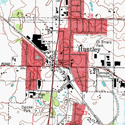 Topographic Map of Huntley Post Office, IL