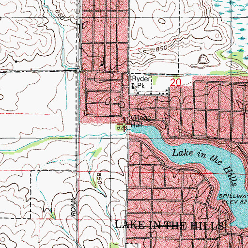 Topographic Map of Lake in the Hills Village Hall, IL