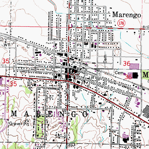 Topographic Map of Marengo Public Library, IL