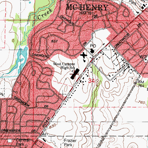 Topographic Map of McHenry High School-West Campus, IL