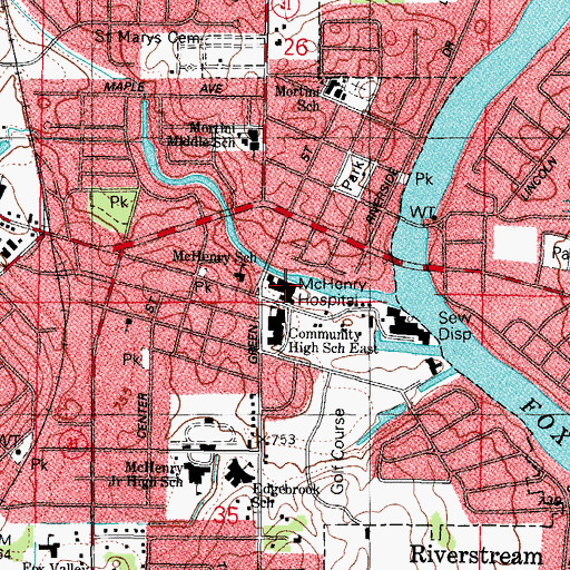 Topographic Map of McHenry Hospital, IL