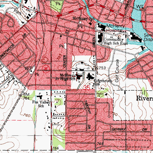 Topographic Map of McHenry Junior High School, IL
