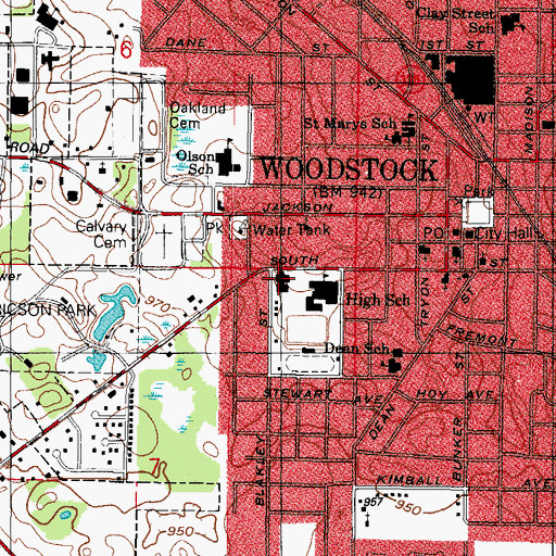 Topographic Map of Centegra Memorial Medical Center South Street Campus, IL