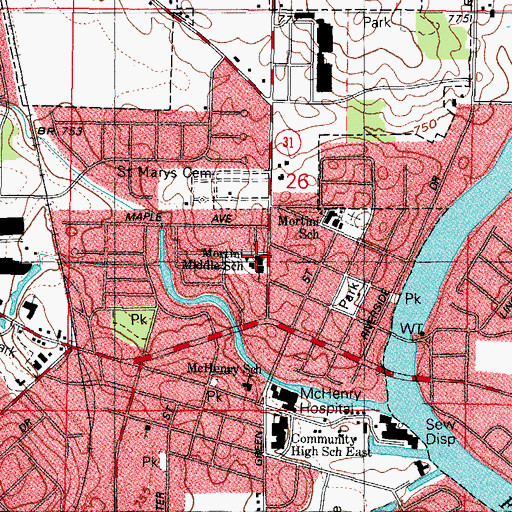 Topographic Map of Mortini Middle School, IL