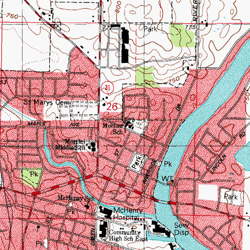 Topographic Map of Mortini Primary School, IL