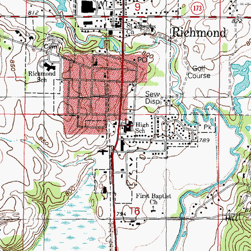 Topographic Map of Richmond-Burton High School, IL