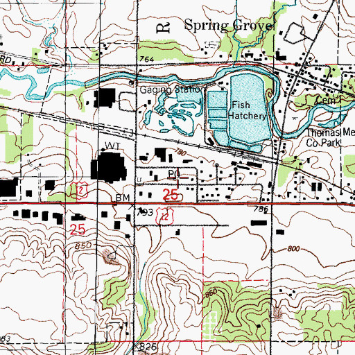 Topographic Map of Spring Grove Post Office, IL