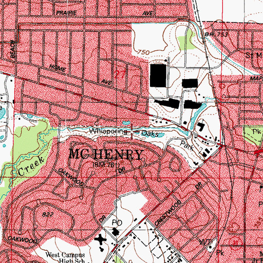 Topographic Map of Whispering Oaks Park, IL