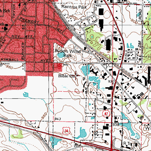 Topographic Map of Woodstock Bible Church, IL