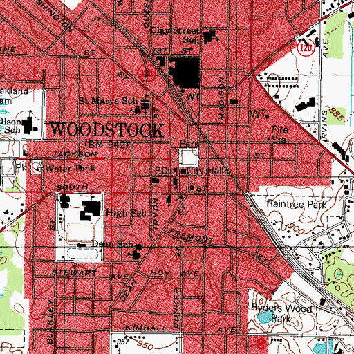 Topographic Map of Woodstock City Hall, IL