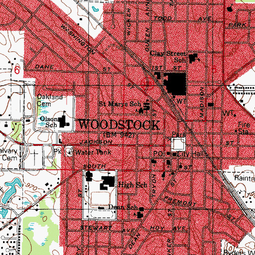 Topographic Map of Woodstock Public Library, IL