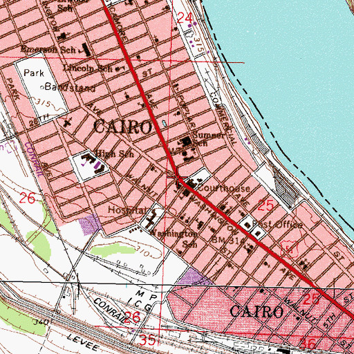 Topographic Map of Cairo Historic District, IL