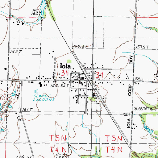 Topographic Map of Iola Post Office, IL