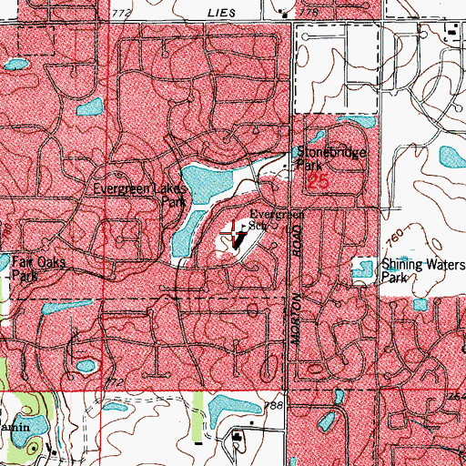 Topographic Map of Evergreen Elementary School, IL