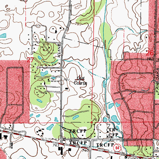 Topographic Map of Old Wayne Golf Course, IL