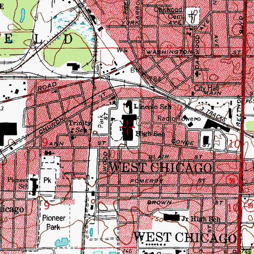 Topographic Map of West Chicago Community High School, IL