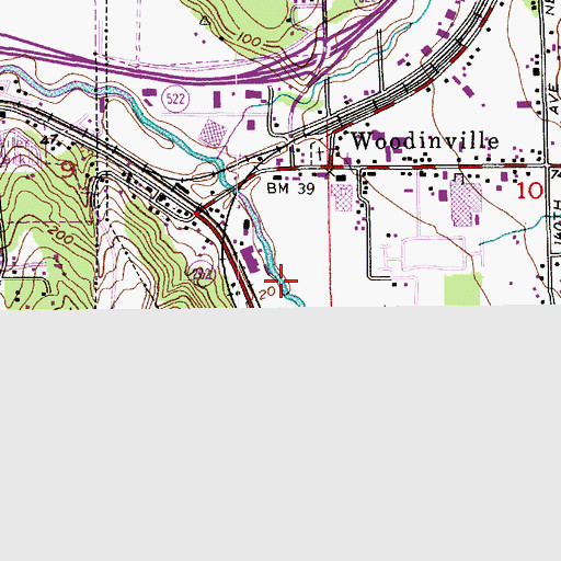 Topographic Map of Woodin Creek, WA