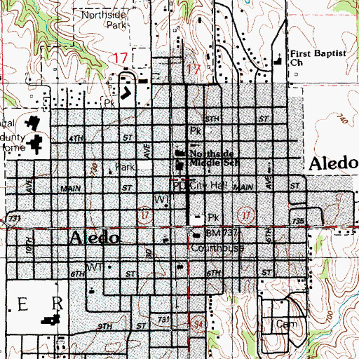 Topographic Map of Aledo Post Office, IL