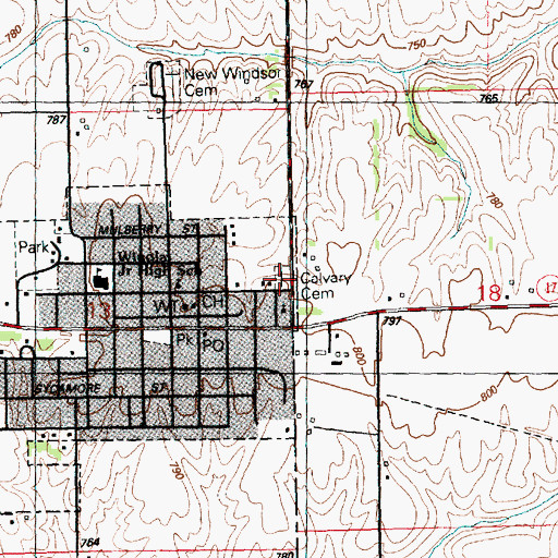 Topographic Map of Calvary Cemetery, IL