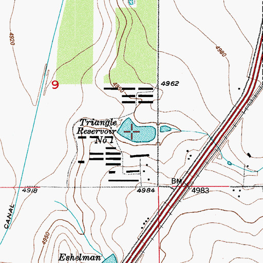 Topographic Map of Triangle Reservoir Number 1, CO