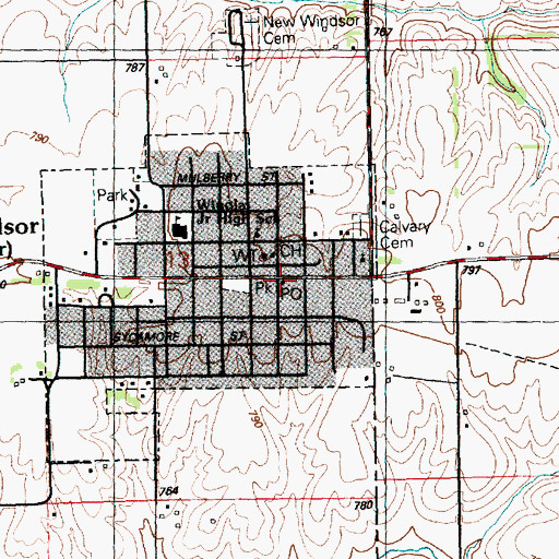 Topographic Map of New Windsor Post Office, IL