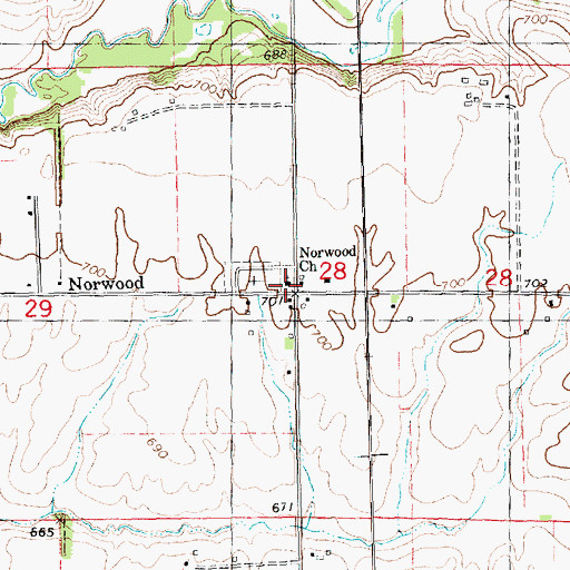 Topographic Map of Norwood Church, IL