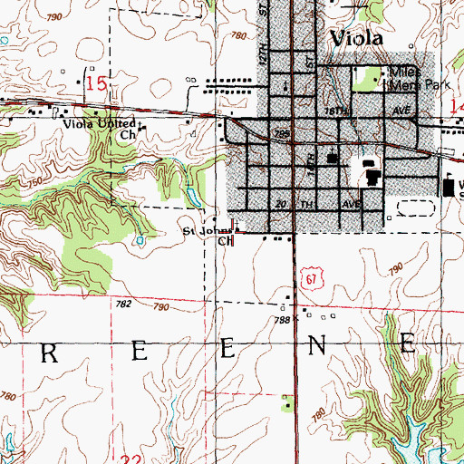 Topographic Map of Saint Johns Church, IL