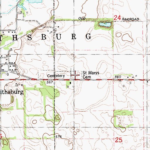 Topographic Map of Saint Mary's Cemetery, IL