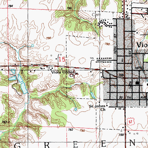 Topographic Map of Viola United Church, IL